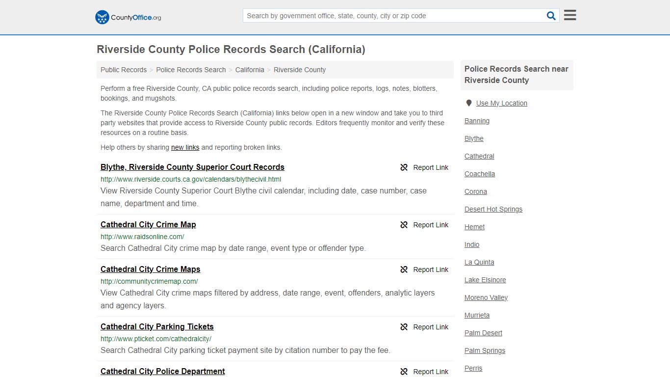 Riverside County Police Records Search (California) - County Office